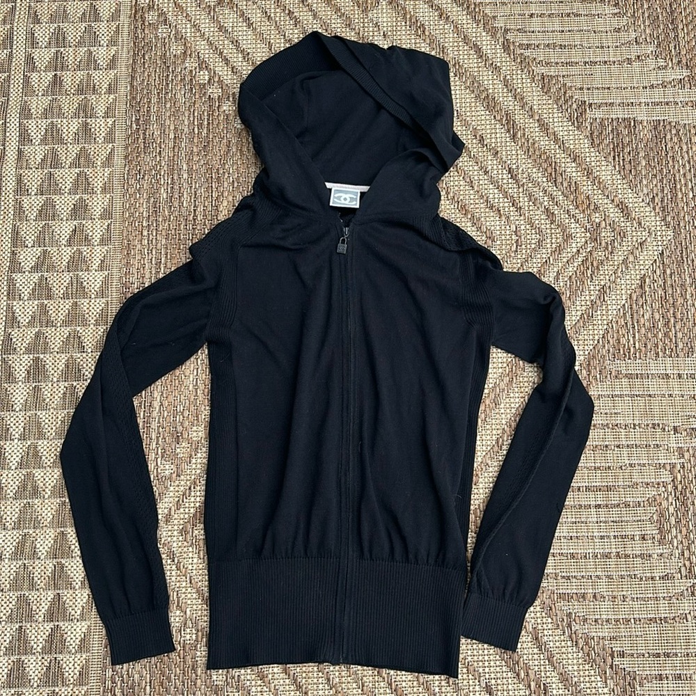Chanel Sport Line Hoodie Zip-up Top Black